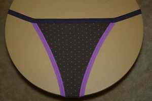Brown G-String w Pink Bands, Purple Band & Aqua Green Polka Dots - Size M - Bild 1 von 2