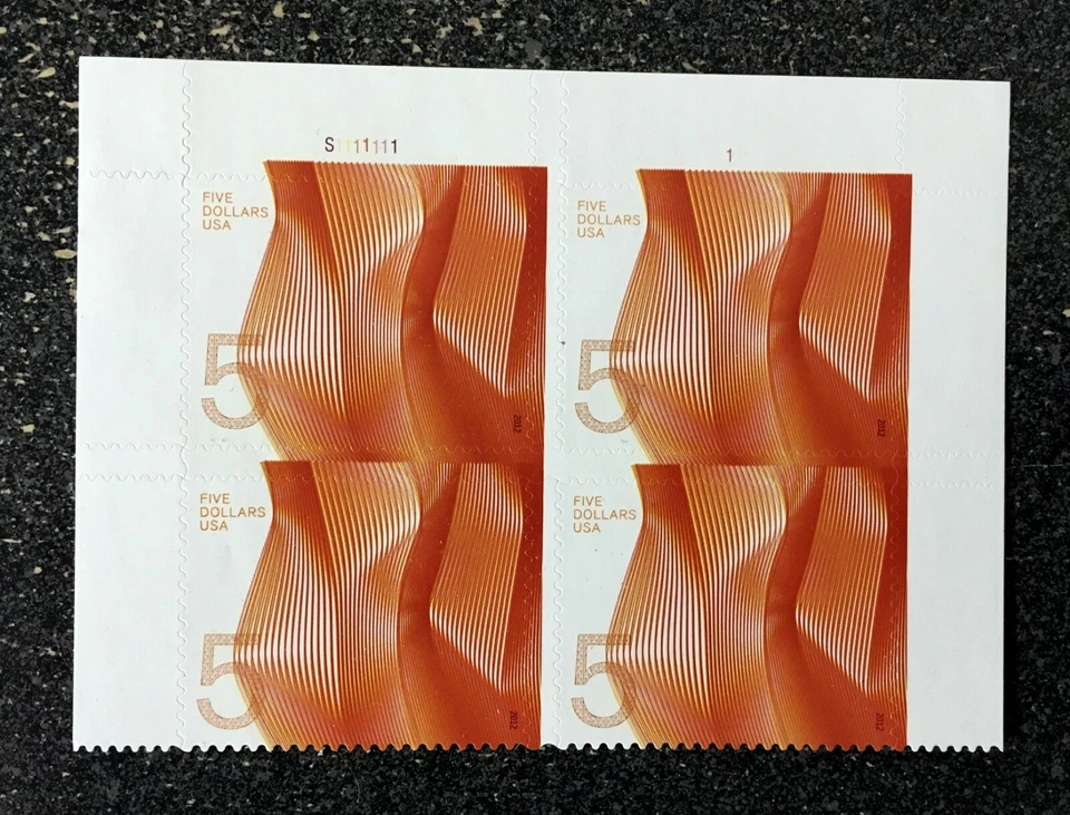 2012USA #4719 $5.00 Waves of Color - Orange - Top Plate Block of 4  mint - Image 1 of 1