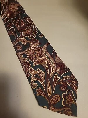 Christian Dior Mens Monsieur Silk Tie Green Red Floral Paisley Necktie Classic - Image 1 of 4