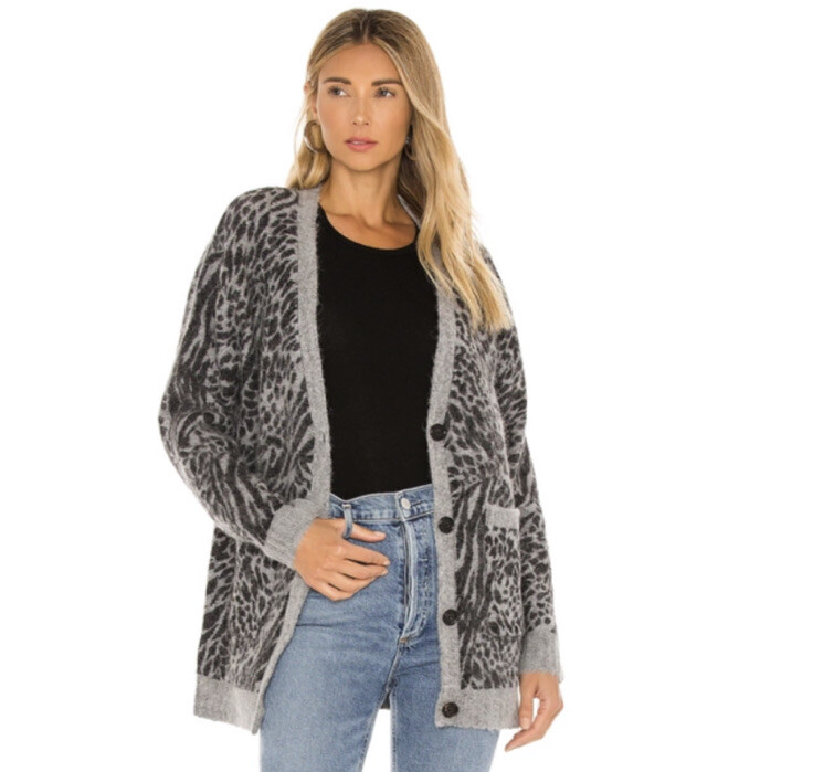 Mixed Animal Print Alpaca Wool Cardigan 