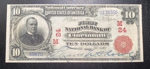 1902 Cincinnati Ohio $10 Red Seal National Banknote Charter 24 VF+ NET Cover