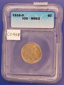 1916 D Buffalo Nickel, ICG MS63, Gem Uncirculated, Graded in Holder, - Picture 1 of 4