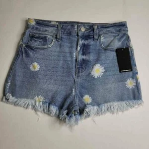 Material Girl Womens Jean Shorts Blue White Floral Stretch Light Wash 7 New - Picture 1 of 7