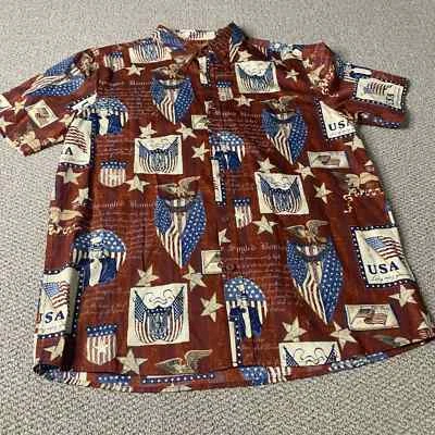 Camisa para Hombres Clear Water Outfitters Talla Grande Marrón Lentejuelas Bandera Patriótica EE. UU. Foto 1 de 4