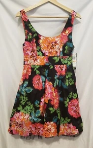 Sequin Hearts Fit Flare Dress Sz 7 Red Floral Waist Tie Bow Exposed Back - Picture 1 of 10