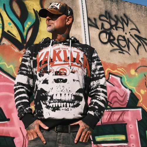 SACAI Nuova Felpa con Cappuccio Yakuza Uomo Jailbreak Allover Acid Nera