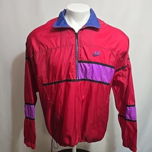 Vintage 90s Nike Windbreaker Jacket Mens Size Large Red Swoosh Logo Gray Tag - Picture 1 of 9