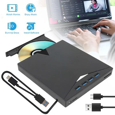 External CD DVD Drive USB 3.0 & Type C Portable CD/DVD Disk Drive Player Burner - Image 1 of 4