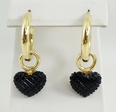 Brincos de argola redondos femininos de ouro amarelo 14K 1" com espinélio de coração preto 8,1 g - Imagem 1 de 4