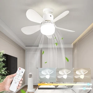 Socket Fan Light w/ Remote-Dimmable LED Screw in Ceiling Fan 3Colors 3000K-6500K - Picture 1 of 7