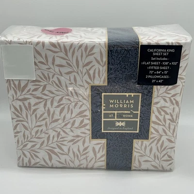 William Morris Leaf Plaster 4-Pc California King Sheet Set Cotton Percale. NEW - Image 1 of 4