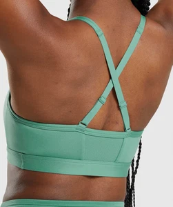 Gymshark Sports Bra Green Racerback Ruched Medium Support Womens Size L - Picture 1 of 10