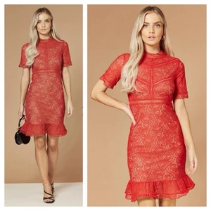 Bardot Theodora Lace Sheath Mini Dress Fire Red US Size 6 NWT Holidays Valentine - Picture 1 of 12