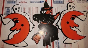 Vintage 1950s Halloween Die Cut Banner Parts Witch And Ghosts Decoration - Picture 1 of 5