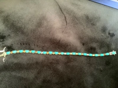 Серебро 925 женщины браслет с бирюзой и турмалином sz 7,25 новый в коробке - Изображение 1 из 4