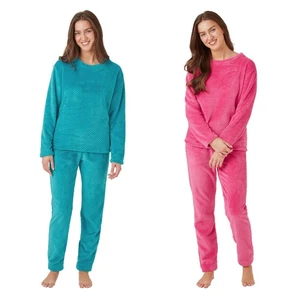 Ladies Shimmer Fleece Pyjamas Burnout Pyjama Set PJs Size 8-18 - Picture 1 of 8