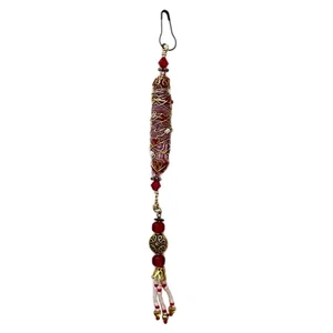 Junk Journal Quaste Handarbeit Boho Baumeln Ornament Perlen Draht Stoff Rosa Rot 002 - Bild 1 von 2