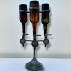 Antique Triple Liquor Whiskey Bottle Bar Pub Dispenser Stand Pearl Optic Gaskell