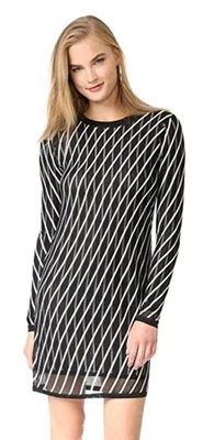 DIANE von FURSTENBERG DVF Black Ivory White Double Layer Striped Knit Dress P/XS - Image 1 of 4