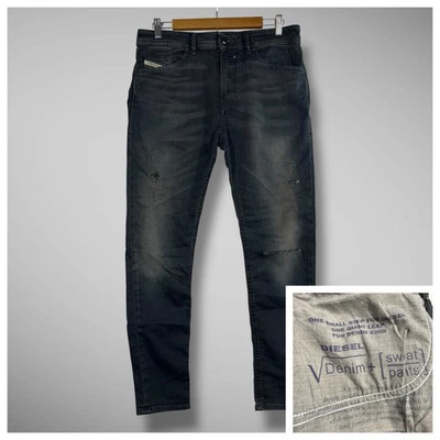 Diesel Sweatpant Jeans Mens 30x29 Black Spender NE Distressed Thrashed 0669O - image 1 of 4