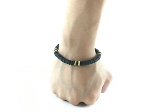 Men Boy Black Bracelet Wooden Beads Classic Tribal Gift For Kids - Picture 1 of 8