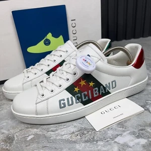 Authentiс GUCCI Ace Web GucciBand Star Sneaker White Leather 7.5 G 8 US 41.5 EUR - Picture 1 of 13