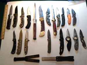 Collection of 20 Single Blade Folding Knives with 2 Sharpeners - Picture 1 of 12