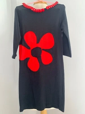 Niñas Negro Sonia Rykiel Rojo Flor Rojo Botón Escote Vestido Talla 8 Foto 1 de 4