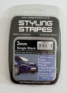 Black 3mm x 10mtr Self Adhesive Car Pin Stripe Coach Tape Syling Stripe - Picture 1 of 1