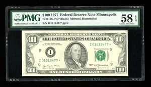 DBR 1977 $100 FRN Minneapolis STAR Fr. 2168-I* PMG 58 EPQ Serial I01019477* - Picture 1 of 2