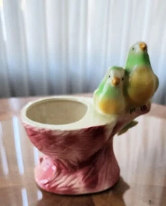 Vintage Mid Century Modern LOVE BIRD BUDGIES 6" Ceramic Planter Vase - Picture 1 of 8