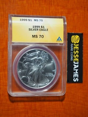 American Silver Eagle Anacs MS70 1999 $1 etiqueta de oro Foto 1 de 2
