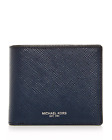 $89 Michael Kors Men&#39;s Blue Leather Crossgrain Billfold Double Bifold 8CC Wallet
