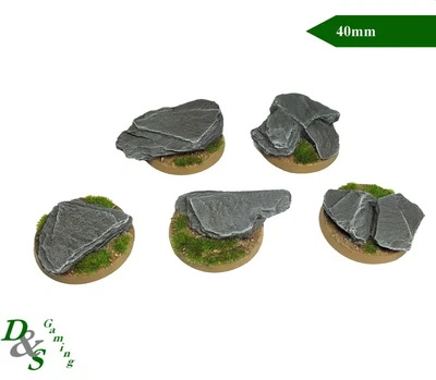 DAS GAMING 40mm Round Resin Bases - Slate/Rocky Ground Warhammer 40K, LotR, Mantic