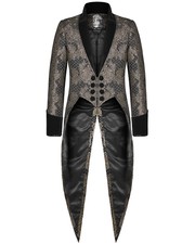 Punk Rave Mens Gothic Tailcoat Jacket Black Gold Brocade Steampunk Aristocrat