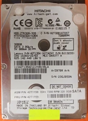 ⭐️⭐️⭐️⭐️⭐️ HDD Hard Drive SATA Laptop 2.5" Hitachi HTS723232A7A364 320GB J13233 - Image 1 of 3