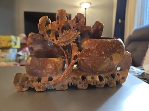 Jarrón chino de doble pozo de piedra de jabón de aproximadamente 5" X 7" - Imagen 1 de 11
