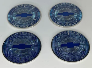 Lowrider Wire Wheel Knockoff Metal Chips Blue Chevrolet Caprice Emblems set of 4 - Picture 1 of 3