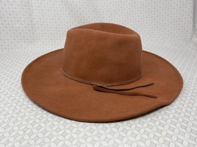 Sombrero de fieltro de ala ancha Free People terracota óxido rojo marrón ala dañada Foto 1 de 4