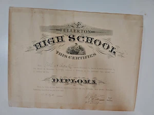 1900 High School Diploma Certificate 21” X 16” Fullerton Nebraska Antique - Picture 1 of 6