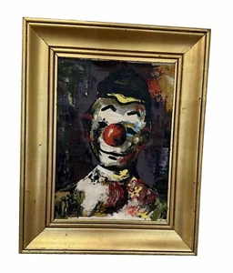 Vintage 70er Jahre T. Sabat Original gerahmtes Clown Öl auf Leinwand Gemälde 20”x15” Retro MCM - Bild 1 von 24