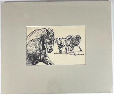 Pintura a tinta negra firmada por la artista AAEA Susan Dorazio "Estudio belga" Foto 1 de 4