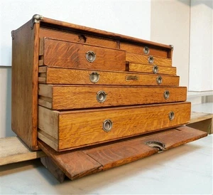 8 Drawer Union Wood Machinist Portable Toolbox Chest, Vintage Carpenter Mechanic - Picture 1 of 10