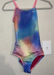 Nike Girl's Swimsuit Spectrum Crossback One-Piece Large 12-13 YRS Multi Color - Picture 1 of 8