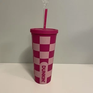 Dunkin Donuts Tumbler Limited Edition 24oz Pink Checkered Board Valentinstag - Bild 1 von 4