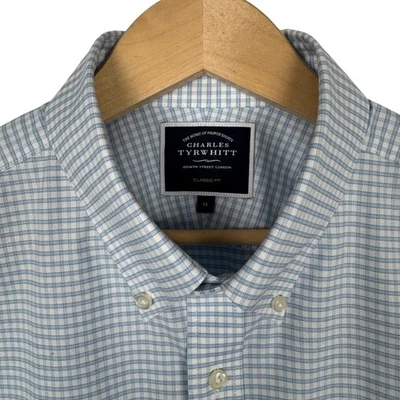 Camisa Charles Tyrwhitt Calce Clásico Guinga Abotonada XL Azul Mezcla de Algodón Foto 1 de 4