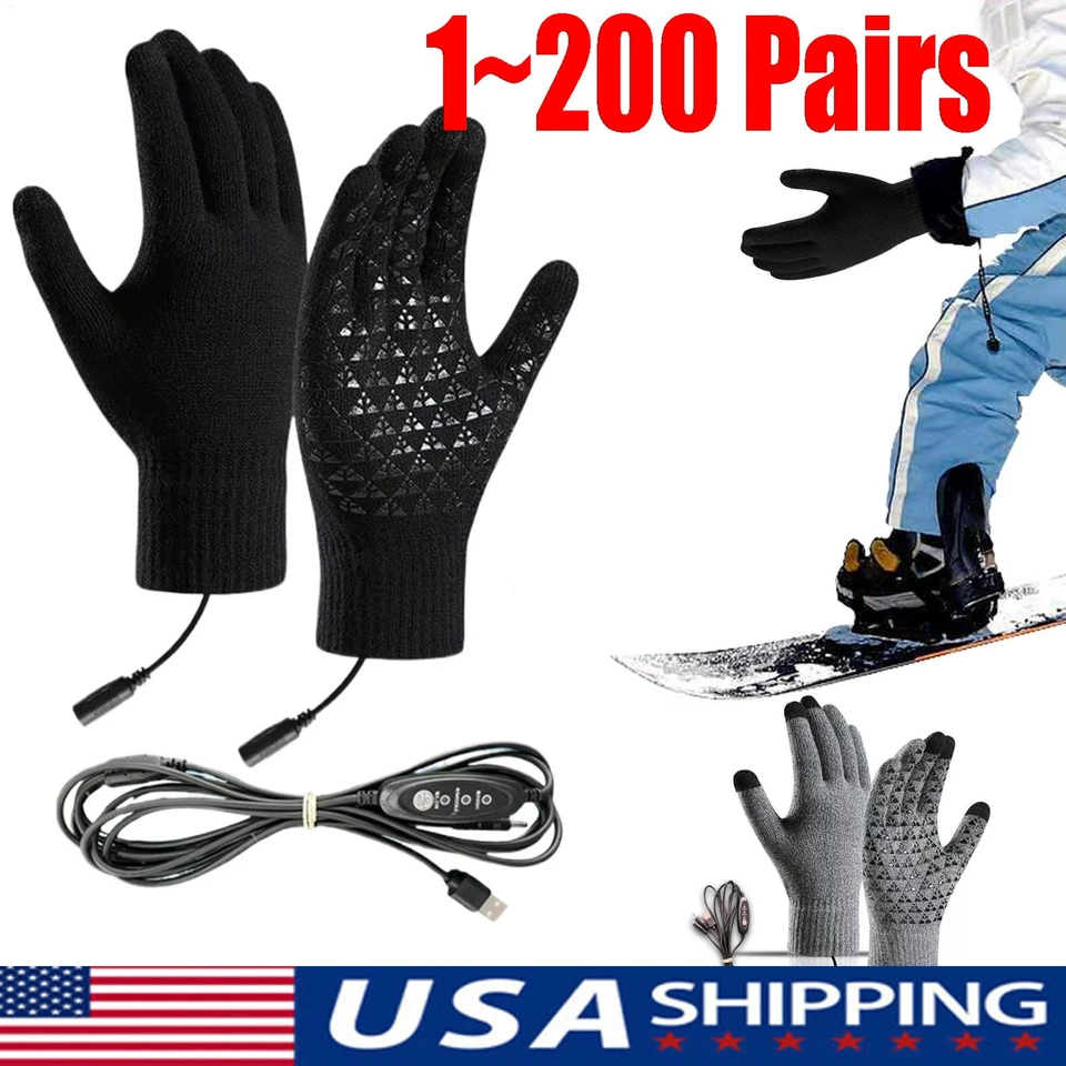 Heated Gloves Electric Rechargeable Battery Hand Warm Windproof Thermal Winter - Image 1 of 4