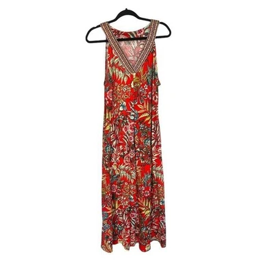 Soft Surroundings Maxi Dress Large Floral Orange Sleeveless Embroidered Resort - Image 1 of 4