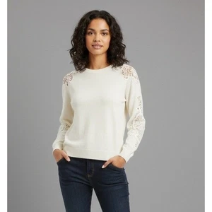 Ted Baker Shelsin Pullover mit Spitzeneinsatz Wolle-Kaschmir-Mischung elfenbeinfarben Gr. 1 Einzelhandel: 229 $ - Bild 1 von 8