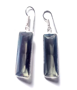 Smoky Topaz Gemstone 925 Sterling Silver Ethnic Handmade Jewelry Earrings 1.80" - Picture 1 of 9